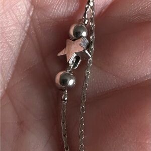 925 Sterling Silver Star 2 Chain bracelet. Adjustable 6.5-8
